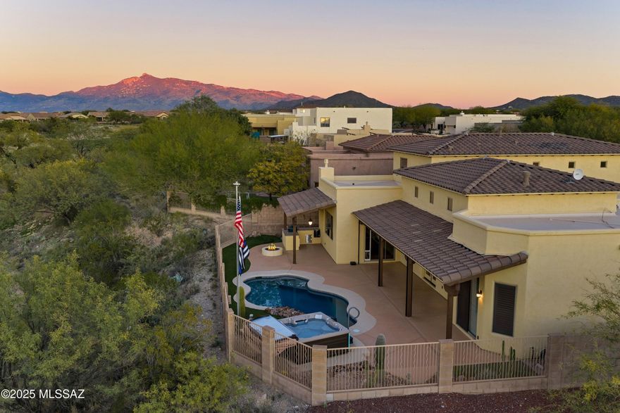 Seller will accept or counter offers between $700,000-$725,000. This is like having a 1 story home with a guest suite up above! The 2nd floor has 2 bedrooms, bath and huge loft with separate heating and cooling for comfort & efficiency. Downstairs, find the primary suite plus 4th bedroom with full bath and a den. Located just off the 6th tee box on Del Lago Golf Course, this amazing lot only has one adjacent neighbor and lots of desert. Enjoy mountain and sunset views from your own pool & hot tub. Extended covered patios featuring rolling screens and built in grills, this is the oasis you've been dreaming about. From remodeled bathrooms and updated kitchen, fully replaced roof, newer HVAC system & water softener, this house shows it has been loved & well maintained and is ready for you!