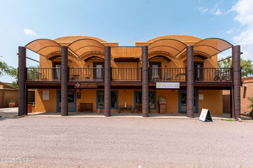 Steps from the Tubac Center for the Arts, & located in the heart of the historic Tubac Plaza, this 3,764 square foot unique, commercial property boasts 2 retail suites at street level, & 2 beautifully remodeled 2 bedroom, one bath upstairs apartments with panoramic mountain views. Retail suites can easily be combined or left as separate units, or converted to residences. Combined potential rental income of over $78,000 per year! Property includes separate, adjacent 2,000+ sq ft lot, the former home of the Tubac Main Stage, offering a variety of complementary uses, including ticketed live performances. Re-roofing March 2025, 6 yr warranty. Utilize the rain water harvesting cisterns to irrigate. Seller to provide free Wi-Fi to entire building for foreseeable future at no cost. Tubac is a vibrant artist community, with local hiking, bike trails, bird-watching, annual arts festivals, year-round golf & more.