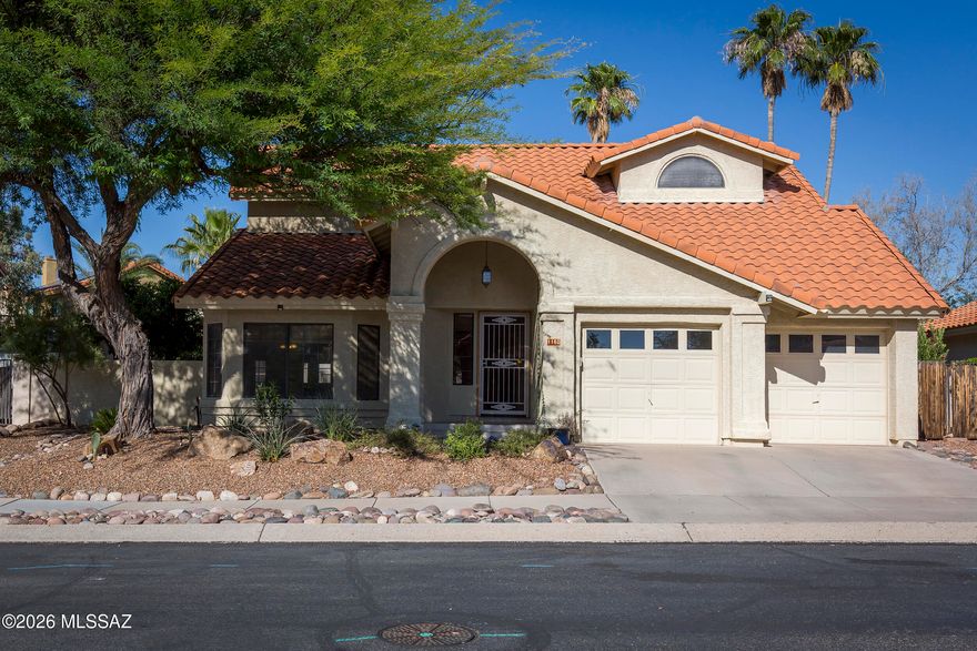 Comfortable Copper Creek home in the heart of Oro Valley with a private backyard and sparkling pool. Vaulted ceilings and abundant windows provide a bright, open feel throughout. Kitchen features granite countertops and a bay window overlooking the backyard. Family room with fireplace plus separate living and dining areas offer flexible space for everyday living and entertaining. Spacious primary suite includes multiple closets and a private deck with views of the yard and pool. Primary bath offers dual sinks, soaking tub and separate shower. Added storage throughout the home. Great Oro Valley location close to shopping, dining, parks and schools.