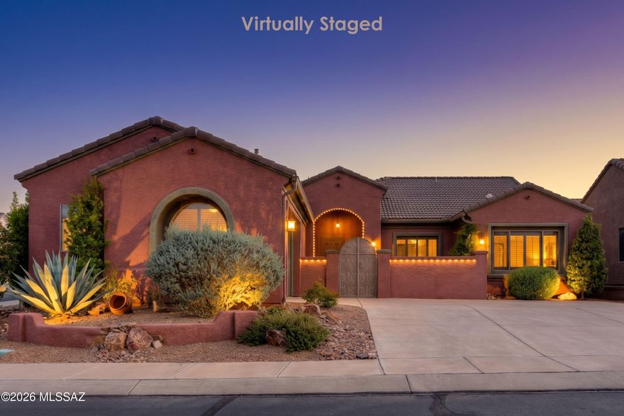 Step outside and discover your own private backyard oasis featuring a stunning pebble-tec spool with tranquil waterfall. An exquisite metal pergola creates an intimate space to relax with your morning coffee or entertain guests under the evening sky. A Kitchen Built for Entertaining is a true showpiece, boasting gorgeous granite countertops, a gas cooktop, and a cozy breakfast nook. A convenient pass-through connects seamlessly to the formal dining room, making hosting effortless. The open-concept living room is anchored by a charming beehive gas fireplace and framed by large picture windows that bring the beauty of the landscape inside. Retreat to a spacious primary suite. Enjoy direct patio access, a luxurious ensuite bath with a tiled walk-in shower, dual vanity, and a generous walk-in closet. A split-bedroom layout ensures your guests enjoy their own private retreat. A large den off the living room is ideal for a home office or study. The oversized bonus room--complete with its own AC mini-split and door to the front patio--offers endless possibilities as a craft room, media space, or expansive home office. Quality Details Throughout: plantation shutters, tile flooring with upgraded baseboards, Newer Trane HVAC, Owned solar. This is more than a home--it's a lifestyle that is just waiting for you.