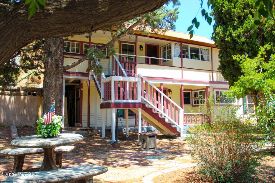 Seller will review offers from $369,000-$399,900.
Historic Bisbee Duplex in the center of Old Bisbee, opposite the original firehouse, this historic property presents flexibility and income potential. Currently set up as a duplex, the residence can be easily reverted to a single-family home. Each unit includes 1 bedroom and 1 bathroom with distinct entrances and has been thriving as Airbnbs; the upper unit is presently on a month-to-month lease. Experience a genuinely walkable lifestyle just moments away from Bisbee's shops, restaurants, galleries, and lively nightlife. The property features a spacious yard with several patios, offering a peaceful, park-like atmosphere along the picturesque Tombstone CYN Road. This is a chance to acquire a piece of Bisbee's history! 
Owner/Agent