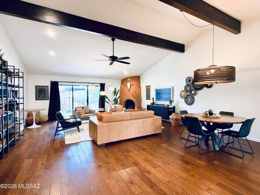 Make this 3bdr/2ba your home! Single-story townhome located in the desirable gated community Riverbend at Sabino Canyon Community. Spanning 2,229 square feet of opulence, this home offers 3/2,  lofty ceilings, and an abundance of natural light. Relax or entertain on the private back patio or the inviting front patio. The interior of the home welcomes you with stunning wood floors, tastefully remodeled bathrooms, and a kitchen renovation that flows effortlessly into the Great Room. Revel in the meticulously cared-for Riverbend community, embellished with lush greenery throughout the year and majestic trees. This gated community features a clubhouse, heated pool, spa, dog park, and tennis/pickleball courts.