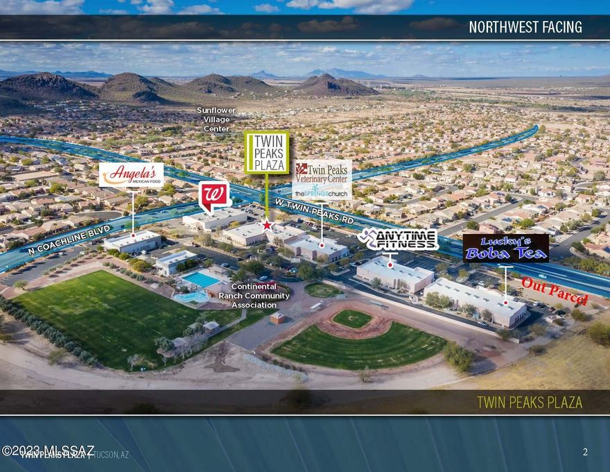 Out Parcel at Twin Peaks Plaza, Tucson, AZ. Twin Peaks Plaza sits in front of the HOA community park which includes baseball, soccer fields along with a swimming pool. Approved Plat by the Town of Marana for 3500 SF drive through out parcel, shovel ready. (4400 SF without drive through) Please note parking lot, utilities and landscaping already in place. This is the fastest area of growth in the Tucson. Ground Lease or Purchase.