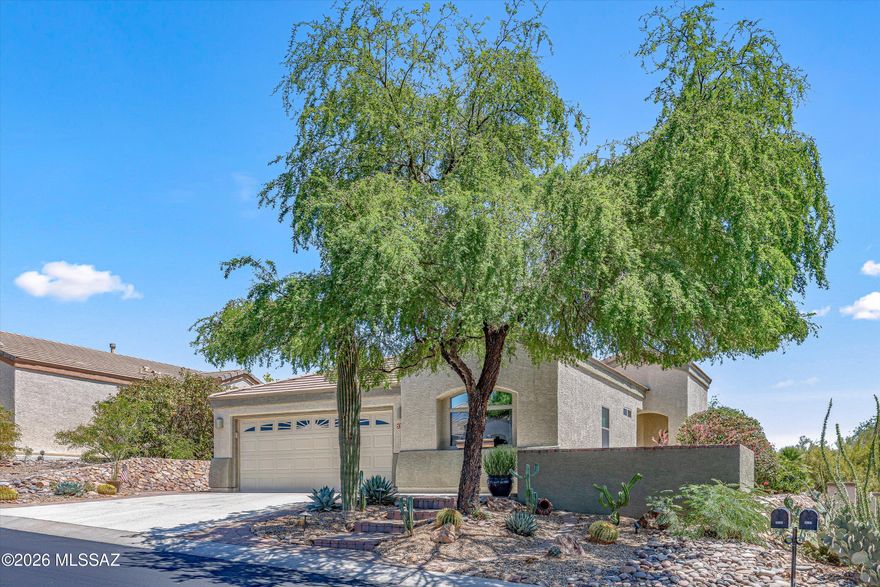 Nestled in the heart of Heritage Highlands at Dove Mountain, this beautifully updated 3-bed, 2-bath home offers stunning mountain and sunset views. Enjoy an inviting front courtyard and an private brick-paved backyard with a soothing waterfall and in-ground fire pit, perfect for relaxing or entertaining. Inside, the stylishly refreshed kitchen and baths add modern comfort. Don't miss your chance to experience resort-style living in one of Marana's most welcoming communities!