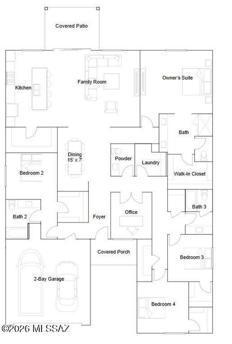 This new single-story home features an open-concept layout among the family room, dining area and kitchen to promote seamless everyday living, while a nearby covered patio offers space for indoor-outdoor entertaining. Privately situated at the back of the home, the owner's suite creates a peaceful sanctuary with an en-suite bathroom and walk-in closet, with three additional bedroom tucked away to the side of the home. A designated office space completes the home, perfect for remote-work days and more. Our homes come with Quartz Countertops, the Rinnai Tankless Water Heaters, Smart Thermostats, Post-Tension Foundation, Radiant barrier roof decking, 2'' Faux Wood Blinds and more! As an added bonus, this home includes a washer and dryer.