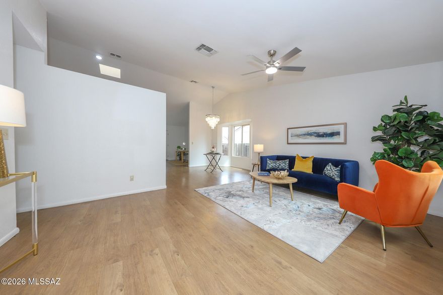 Remodeled home in convenient location.   Seller Will accept or Counter Offers 315,000 to 325,000. All new windows. and 3  are bay windows, New interior paint and exterior paint. Brand new HVAC system ( 12-25) Kitchen has granite counters, New Stainless gas stove with air fry, new dishwasher. Laminate floors in main areas and two bedrooms. Main bedroom and one other have new carpet and padding. New lighting, Fans in each room. No Popcorn or Poly pipe. New garage door controller and remotes. Back yard has shade trees, an orange tree and 1 lemon tree. Newer concrete sidewalk from back of home to front side gate.