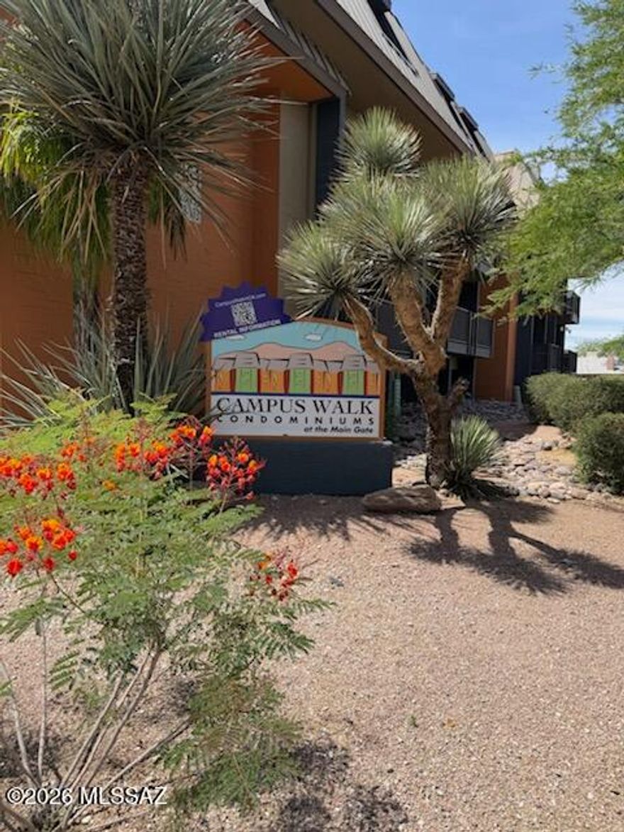 If you are looking for a condo within walking distance to the UofA, look no further. This 2BR/2.5BA Condo in Campus Walk is a hop, skip, and a jump away from campus. On site features such as a community pool, community laundry, and much more. New Vinyl Wood Floors through the main areas and brand new paint throughout! Both bedrooms are master suites which is absolutely perfect for students. Kitchen comes with Stainless Steel Microwave, Stove, Dishwasher, and Fridge.  This condo has everything you need for your future wildcat to call home!