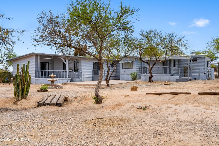 Astonishing 4 bedroom, 2 bath home situated on 1.01-acre lot in the Three Points area of Tucson, AZ. This property offers an excellent opportunity for those seeking space, privacy, and the flexibility of horse-appropriate zoning. The home features a spacious living room filled with natural light, enhanced by multiple skylights throughout the interior. The kitchen offers ample cabinet storage and countertop space, ideal for everyday living and entertaining. The primary suite is generously sized, complete with a large walk-in closet and an en-suite bathroom featuring a unique three-shower-head configuration for a spa-like experience. Three additional bedrooms offer flexibility for family, guests, or office space, and a second full bathroom is conveniently located for shared use. Enjoy outdoor living with both a covered front patio and a covered back deck, perfect for relaxing or entertaining year-round. A detached shed/workshop in the backyard provides additional storage or workspace for hobbies and projects.

The expansive 1.01-acre lot offers numerous possibilities, including horse facilities as allowed by current zoning. Plenty of room for gardening, outbuildings, RV parking, or additional improvements. Ideal for buyers seeking rural living with space to grow, yet within a manageable commute to Tucson amenities.