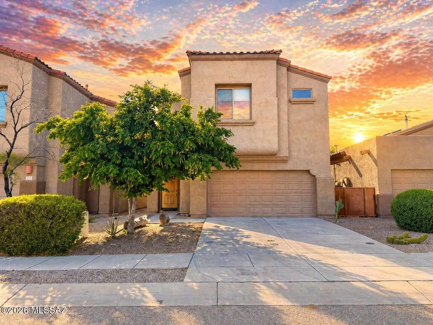 Beautifully built by AF Sterling, this Energy Star-certified home features quality 2x6 construction & a thoughtfully designed floor plan. Offering 3 bedrooms plus a versatile loft, ideal for an office or additional living space. Enjoy soaring ceilings & an open-concept layout with a spacious kitchen that flows into the great room. Kitchen features granite counters & new top of the line GE stainless appliances, including a French door refrigerator with ice & water dispenser. Hard surface flooring throughout with carpet only on stairs. HOA maintains front yard. Community pool, Sonoran Science Academy Stem School nearby, & direct access to the Tucson River Loop across the street. Backs to common area for added privacy with beautiful sunset and mountain views. Close to shopping, medical & I-1