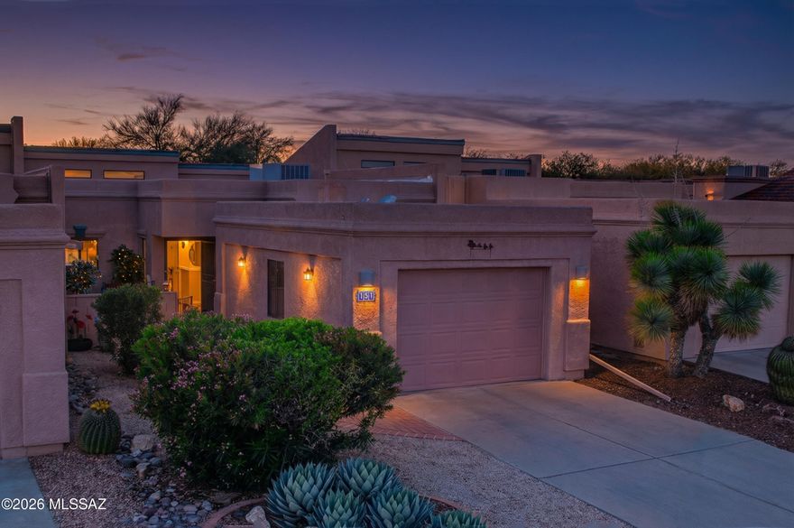 Experience the ultimate indoor-outdoor Arizona lifestyle in this well-maintained, fully furnished 1-bedroom/bath home w/ 1-car garage, located steps from Las Campanas Rec Center with racquetball, fitness classes, gym, resort-style pool, hot tub, tennis, and yoga. Enjoy a welcoming front courtyard with fire pit—perfect for morning coffee or evening cocktails—plus a back patio featuring a tranquil fountain and low-maintenance landscaped yard. Inside, soaring high ceilings and an open-concept floor plan create a light-filled, airy ambiance with bright spaces ideal for relaxing and entertaining. This turnkey property offers the opportunity to move in and immediately embrace the coveted Arizona lifestyle where outdoor recreation, modern comfort, and desert tranquility seamlessly come togeth