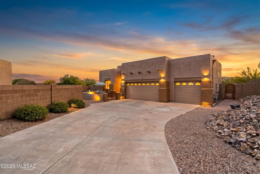 Beautifully upgraded home in the desirable Estates at Cienega Creek Preserve. This spacious split floor plan features a private primary suite with patio access and hot tub. Enjoy a resort-style backyard with a newly updated pool, turf, rolling sun/privacy screens, and ample space for entertaining. Upgrades include a Lennox A/C (2019), Generac generator, Renewal by Andersen sliding door, new decking, whole-house water system, new water heater (2025), appliances, blinds, garage door, and custom wrought iron gates. Situated on a half-acre with a 3-car garage and extended driveway for plenty of parking.