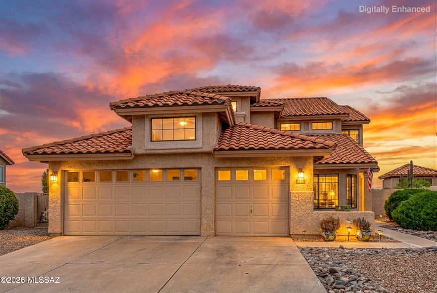 Beautifully maintained 4-bedroom, 3 full-bath home located in the highly desirable Copper Creek community. Backing to a wash with no rear neighbors, this property offers breathtaking views, and a true outdoor retreat. Enjoy the sparkling pool, view fencing, and gorgeous mountain and sunset views from the private balconies and backyard living spaces.
The thoughtfully updated kitchen features countertops and appliances all replaced within the last two years, blending modern style with everyday functionality. The flexible floorplan includes a convenient downstairs bedroom and full bath, ideal for guests, multigenerational living, or a home office setup. Pride of ownership is evident throughout with meticulous upkeep and numerous recent improvements, including a roof approximately 4 Years old and all rear-facing windows replaced in May 2026.
Additional highlights include a spacious three-car garage, generous living areas, and an ideal layout for both everyday living and entertaining. A rare opportunity to own a move-in ready home with privacy, views, and upgrades in one of Northwest Tucson's most sought-after neighborhoods.