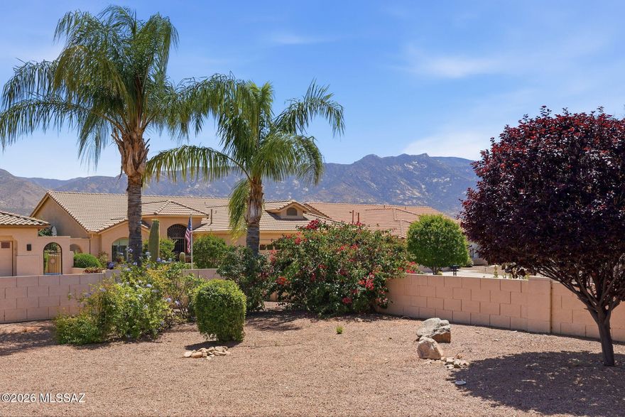 Outstanding mountain views highlight this beautifully refreshed Cheyenne model offering approx. 2,538 sq ft with 3 bedrooms, 2.5 baths, plus a den, and a spacious, functional layout. Fresh interior paint and new carpet give the home a clean, move-in ready feel with a neutral palette throughout. Bright kitchen with white cabinetry, Corian countertops, and ample storage opens to the main living areas ideal for both everyday living and entertaining. The primary suite features bay windows, and a patio door enhances seamless indoor-outdoor living. Desirable north/south orientation with mountain views, a mature focal tree, and a backyard water fountain that creates a peaceful setting. Low-maintenance lot, 3-car garage, and no pool or spa offering flexibility for future customization.