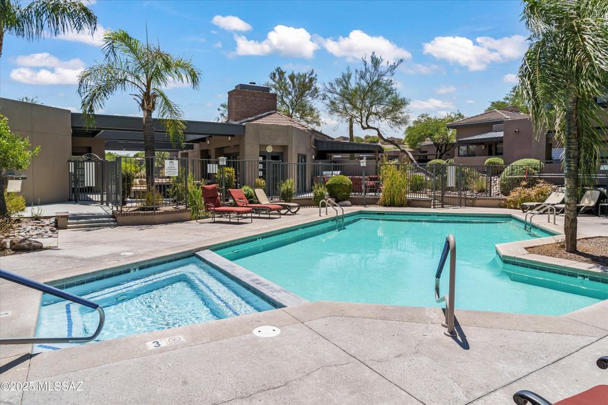 Experience resort-style living in the heart of Ventana Canyon. Located in desirable Building #1, this ground-level residence offers effortless access, Catalina Mountain views, and a private covered patio. The open-concept floor plan features tile flooring, spacious bedrooms with en-suite baths, and a bright living area. A valuable bonus is the private storage room, ideal for golf clubs, bicycles, luggage, and outdoor gear. Residents enjoy a resort-style pool, fitness center, and beautifully maintained grounds. Just minutes from Sabino Canyon, Ventana Canyon Golf & Racquet Club, hiking, shopping, and dining. Weekly rentals permitted offering exceptional flexibility for owners and investors alike.