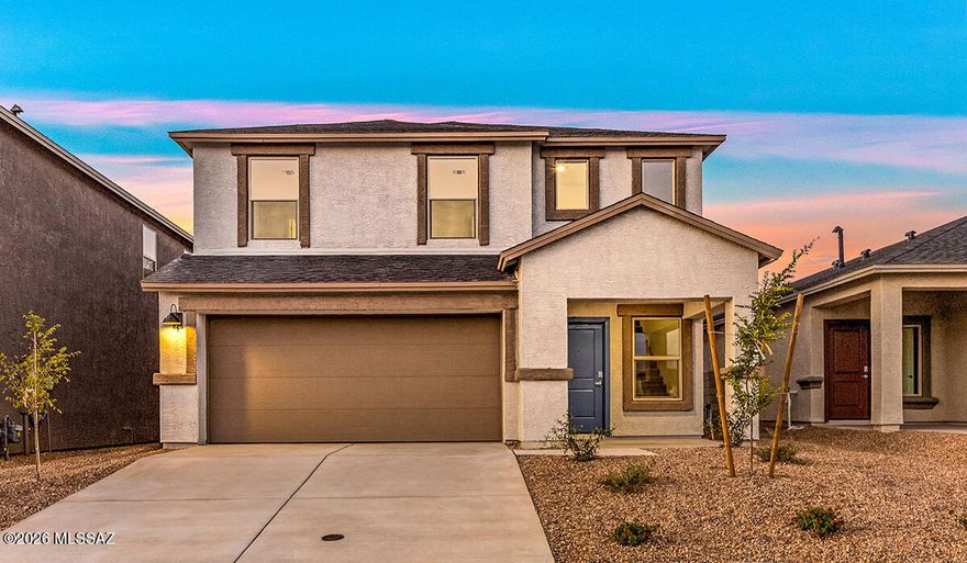 This magnificent 2-story home boasts 2,522sf of thoughtfully designed space, featuring 5 beds, 3 full baths, and a loft. With one bedroom and a full bath conveniently located downstairs, this home offers flexibility and accessibility for multi-generational living or guests. Inside discover a bright and airy open great room plan, accentuated by sleek tile flooring throughout the first floor, except in the bedroom. The kitchen and baths showcase elegant granite countertops and stylish shaker-style cabinets, creating a perfect blend of form and function. Upstairs you will find a generous loft area, ideal for relaxation or entertainment, and a huge primary bedroom retreat, offering a serene oasis to unwind. Find out how to make this stunning residence your new home! SPRAYFOAM Ready AUGUST 25!