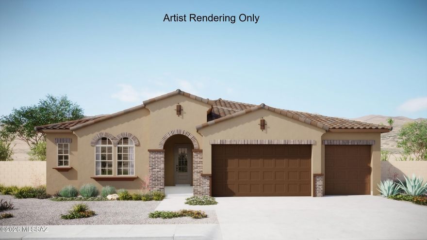 Charming Hunter plan with Rustic Spanish elevation features open layout with Great Room, dining area & kitchen. Also includes covered back patio with 16' centered sliding glass door to bring plenty of natural light. Gourmet kitchen boasts center island, induction cooktop, quartz counters, cushion-close drawers, huge walk-in pantry. Owner's suite is a retreat with a generously sized walk-in closet, a beautifully tiled walk-in shower, vanity with twin sinks and linen closet. Enclosed study provides office, hobby or play space. Convenient Stop-n-Drop area adds organization & a place to charge your devices. Includes: tankless water heater, extended covered back patio with gas BBQ stub-out, LED disk lights, 8' sliding glass door at dining area, soft water loop rough-in and more.
