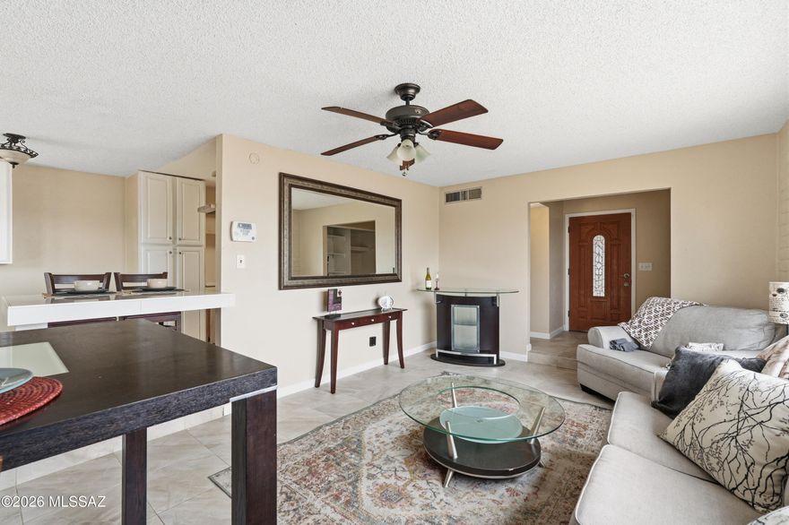 RANGE PRICE 289K-300K. Tucked away in a quiet cul de sac in the popular Stonegate community, this well-loved home offers 4 BR and 2 full BA and has a gorgeous mountain view. One of the most affordable 4BR SFRs of this size on the East side & no road noise! Much has been remodeled or replaced in the last few years, including the big ticket items: new roof, electric panel, H2O heater, windows, etc.  Kitchen has b-fast bar, high-end shelving, & beautiful marble countertops you can likely save to complement your choice of new kitchen cabinets. Or simply replace the cabinet and drawer fronts with your favorite style.  The HUGE yard is your pallette, get creative! No house directly behind allows for a nice private spot with a view. No HOA & low taxes. Close to Pima College, the library, & parks!