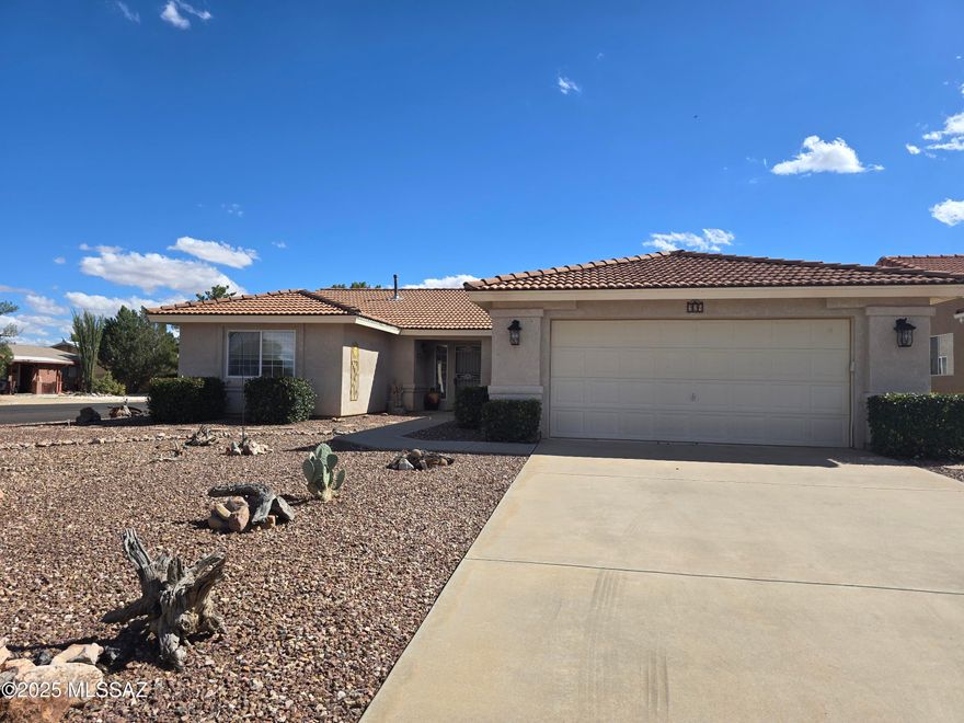 SHORT SALE.  lender process has started.Great corner lot with border to just one home! Back yard borders local vineyard! Over 1800 sq ft home with greatoom concept, off kitchen with breakfast bar/formal dining area. Bold kitchen offers gas range, refrigerator, walk-in pantry (and more storage in laundry room!). And there's a utility sink in laundry! Primary bedroom has patio access, ceiling fan, dual sink vanity, walk-in shower and walk-in closet. Hall/guest bath has tub/shower, and front bedroom has 3 sliding door closet - lots of room! Room off entry is used as office, but could be 3rd bed, with walk-in closet. Garage has shelving that stays, and side yard access door. Enjoy your new home with the newer HVAC!