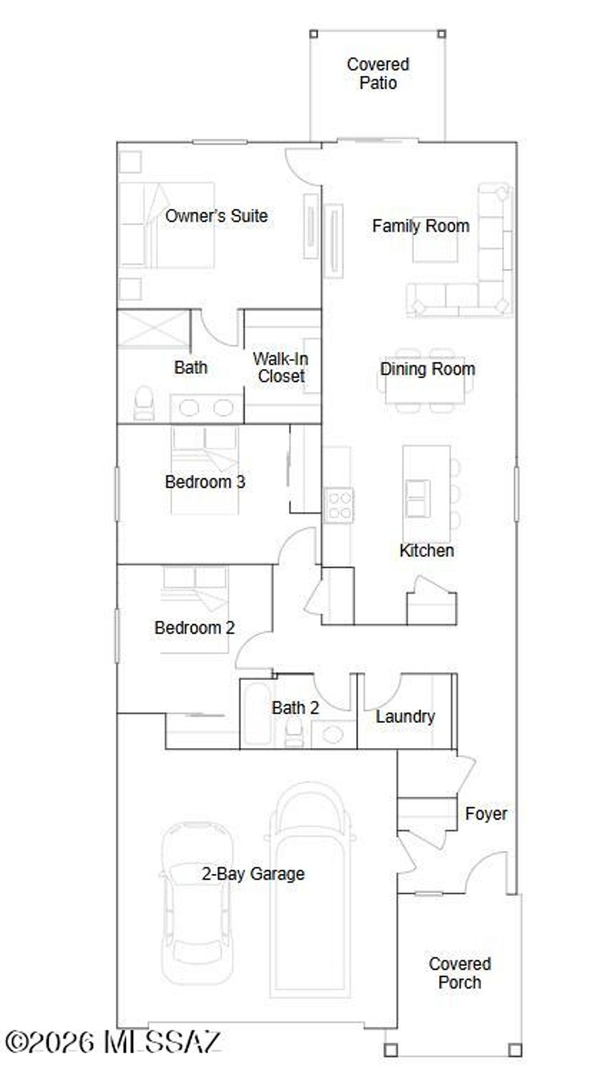 This new single-story home boasts a convenient and low-maintenance layout ideal for modern lifestyles. An open-concept floorplan blends the kitchen, living and dining areas for easy transitions and everyday multitasking. All three bedrooms are tucked away to the side for optimal privacy and comfort, including a lavish owner's suite at the back of the home with a full bathroom and walk-in closet. Our homes come with Quartz Countertops, the Rinnai Tankless Water Heaters, Smart Thermostats, Post-Tension Foundation, Radiant barrier roof decking, 2'' Faux Wood Blinds and more! As an added bonus, this home includes a washer and dryer