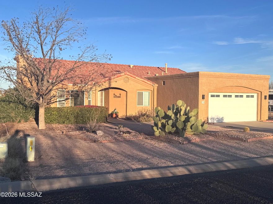 This very nice, well maintained home  overlooks picturesque vineyards with sweeping  views of the Chiricahua and Dos Cabezas Mountains. Enjoy the peaceful ambiance of the Arizona desert, where open skies, and colorful sunrises and sunsets create the perfect backdrop for everyday living. Features include an oversized garage with built-in shelving and workbench. A large covered back patio with tile flooring, hot tub and gas fire table set on natural flagstone-creating an exceptional outdoor living and entertaining space. Inside, the home boasts an open floor plan with a spacious living room and beautiful gas fireplace for those chilly nights, brand-new carpet in both bedrooms, and a large office/exercise room that could easily serve as a third bedroom. A must see to fully appreciate.