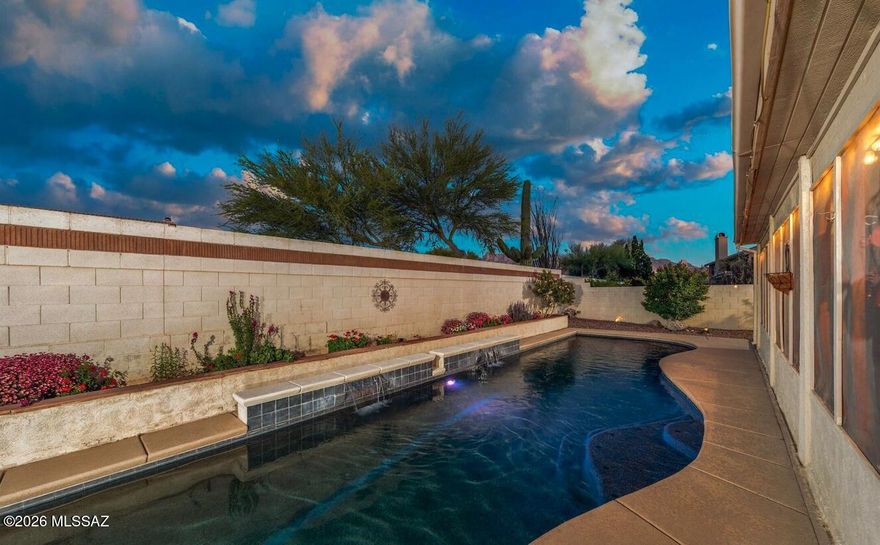 Well-maintained 5-bedroom, 3-bath home with 3-car garage located in the desirable Rancho Vistoso community of Oro Valley. This spacious home features high ceilings, abundant natural light, and a functional open layout.

The family room includes a fireplace and flows seamlessly into the kitchen, which offers stainless steel appliances, quartz countertops, ample cabinetry, and a center island suitable for casual dining and entertaining.

The primary suite includes a large bedroom, en-suite bath with soaking tub, separate shower, and a walk-in closet. One bedroom conveniently located on the first floor, providing flexibility for guests or multi-generational living. Four additional bedrooms offer ample space for a variety of needs.

The backyard features a sunroom, pool, and spa, with mountain views and space for outdoor enjoyment.

French country-style furnishings may convey in as-is condition. Property has been used as an Airbnb.

Conveniently located near parks, schools, shopping, and recreational amenities.