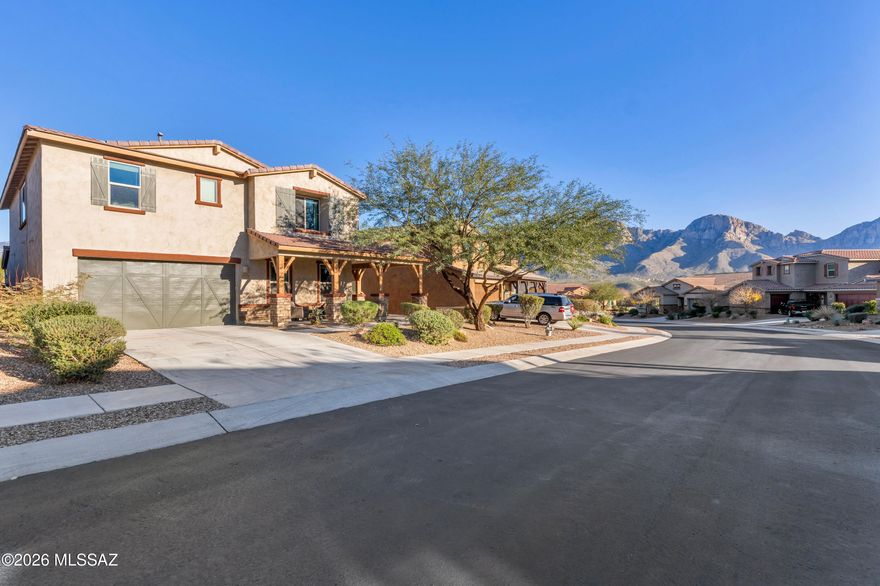 Welcome to Oro Valley (Tucson) AZ Living as it was Designed to be Enjoyed. This newer energy efficient home will exceed expectations. Free & Clear Solar with EV Charger. This abode offers a luxurious gourmet kitchen, granite counters, expansive island, pendant lighting, elegant/tiled backsplash, & 42'' white cabinets which open to an oversized great room & multi - purpose room. The downstairs 5th bedroom & 4th full bath is perfect for guests, generational living, office, or that lucky family member. Upstairs lounge/media/game room. Mega walk-in closets. This backyard patio, built in gas BBQ, parks, trails, Basketball Court & the quiet neighborhood setting is what you have been looking for. See Docs for Informational Documents. The two frontyard planters DO NOT Convey. This is HOME!