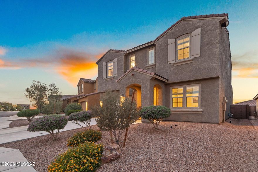Range Priced-Seller will accept/or counter offers b/w $495,000 & $519,000. Modern style shines throughout this beautiful 3 Bed/3 Bath/3 Car Garage PLUS a Den & a Loft! With gorgeous designer finishes & a bright, open layout built for easy living, you will feel right at home. The kitchen impresses with quartz counters, a custom backsplash & sleek cabinetry that elevates everyday cooking. A separate Den/Office offers quiet workspace, while the upstairs Loft adds flexible living options. Bedrooms are generously sized & both upstairs bathrooms feature dual vanities for added comfort. A 3-car tandem garage provides exceptional storage & versatility, too.Step outside to the professionally landscaped easy care backyard to take in the evening sunsets! A rare combination of space, style & location! Saguaro Trails is an elegant and amenity-rich Tucson community nestled up near the Rincon Mountains and offers plenty of opportunities for recreation, adventure, and exploration. Homeowners have access to A-rated schools and close proximity to restaurants, shopping, medical facilities and easy access to I-10 & downtown Tucson. The community is connected to The Loop and Fantasy Island trail systems (two of Tucson's premier biking systems) and is only a few miles from Colossal Cave Mountain Park and the world-renowned Saguaro National Park - all of which offer excellent cycling and hiking trails as well as spectacular sightseeing.
Within the Saguaro Trails community, homeowners enjoy a 7-acre amenity park featuring a resort-style pool with a beach entrance perfect for cooling off after a day of hiking in the desert. The park also features a splash pad, sports court, playground, dog park, and so much more. Picturesque views and an abundance of surrounding nature trails, Saguaro Trails offers the best of desert living.
