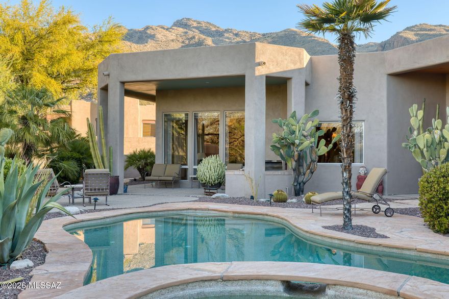 Ideally Located on 18th Hole of the Ventana Canyon ''Mountain'' Golf Course in the Exclusive Gated Community of Ventana Canyon.  Fine Features of This 3500 SqFt 4BR & 3BA Desert Contemporary Home Include:  Light & Bright Open Floor Plan - High Ceilings - Travertine & Wood Floors - Formal Living & Dining Rooms - Spacious Island Kitchen Opening to Great Room w/ Breakfast Area, Fireplace, & Custom Built Ins - Split Bedroom Plan - 3 Car Garage -  Private Outdoor Living w/ Pool,  Spa, & Outdoor Fireplace - Close to Golf, Tennis, Pickleball, Pools, Gym, and Dining at the Ventana Canyon Country Club.  Easy Resort Style Living & District 16 Schools.