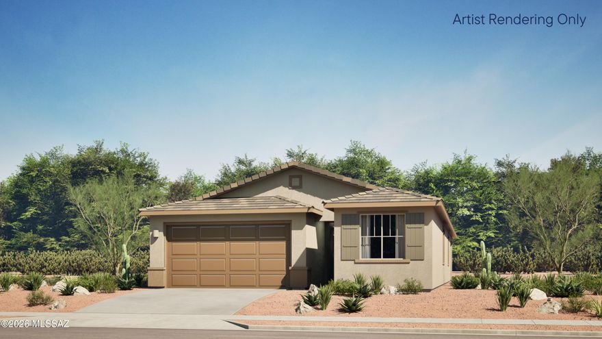 A Next Gen® single-story plan, this spacious home features an attached private suite with its own living area, kitchenette, bedroom and bathroom. In the main home is an open-concept living space that flows out to a covered patio, along with a total of three bedrooms. The owner's suite is tucked away in the back and enjoys a convenient bathroom and walk-in closet. This home includes GE® stainless steal appliances, Rinnai Tankless Water Heater, prep for reverse osmosis, Quartz Countertops, 2'' faux wood blinds, LED lighting and so much more! As an added bonus, this home includes a washer and dryer -