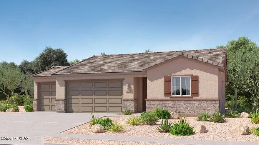 This new three-bedroom home offers convenient single-story living. An open-concept floorplan that blends the kitchen, living and dining areas boasts convenient access to a covered patio for simple indoor-outdoor living. All three bedrooms are tucked away to the side of the home for optimal privacy and comfort, including the luxe owner's suite with a full bathroom and walk-in closet.  This home also includes Granite Countertops, Rinnai Tankless Water Heaters, Smart Thermostats, Post-Tension Foundation, Radiant barrier roof decking, 2'' Faux Wood Blinds and more! —move-in ready and waiting for you!