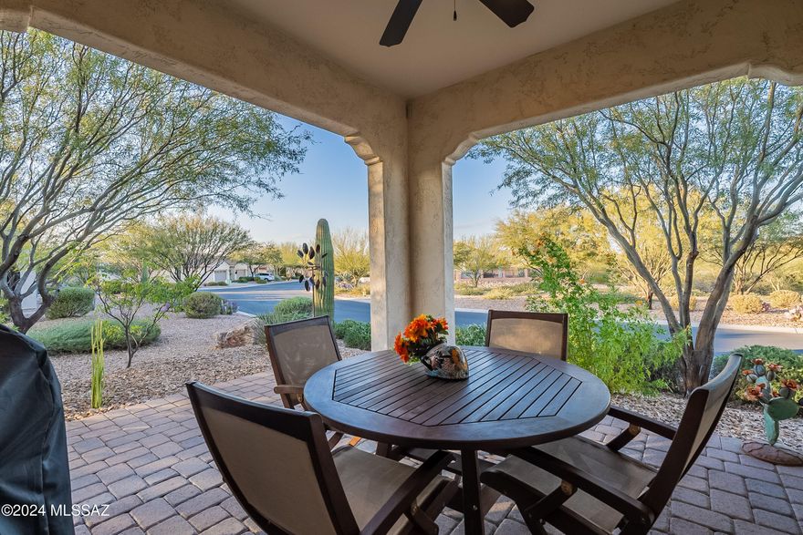 Looking for a park-like setting in the desert? You have found it! A spacious greenway, a corner lot, and surrounding common area make for privacy and nature in your backyard. Used only six months every year, this Lariat Villa is 1529sf, has 2BR, 2BA, a den (w/Murphy bed/desk), a dedicated dining area, and an open great room and kitchen to make the perfect floorplan. Villas are no longer built, so you'll have a coveted property if you ever decide to sell. Extras include soft closing cabinets/drawers, quartz countertops in the kitchen and baths, 3 solar tubes adding extra daylight, fans throughout, the extended, paved patio, garage w/ storage and epoxy floor, water softener, gorgeous new front door, fresh interior paint, & low-e Milgard windows. Lock & Leave never felt so good!