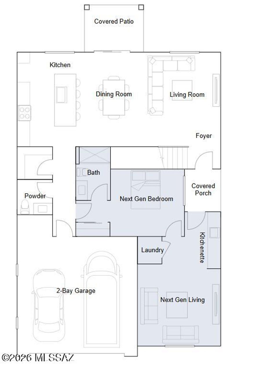 Experience the perfect blend of privacy and togetherness in this new two-story Next Gen® home. The first floor features an exclusive suite with its own living area, kitchenette and bedroom, ideal for multigenerational living and flexible lifestyles. The main living space offers an open-concept design flowing effortlessly out to the covered patio for seamless indoor-outdoor entertaining. Upstairs, a versatile loft provides additional shared living space. The second level also hosts the luxurious owner's suite and three additional bedrooms for a restful retreat away from the primary living area.