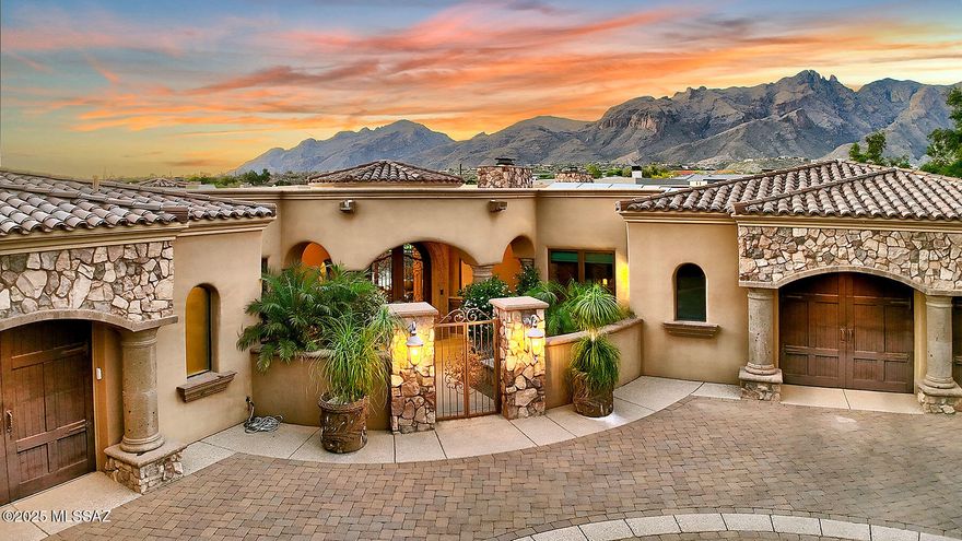 Welcome to unmatched Old World Luxury with modern amenities in La Paloma Estates! Commanding Panoramic views of the Catalina Mountains. Guard Gated enclave on a Cul de Sac. Masterfully crafted masonry estate. One acre setting located on the golf course of La Paloma Country Club. The home includes a solar system (66 panels), complete home automation system, new alternative Septic System, upgraded landscape lighting, new exterior paint with 5-year warranty, resort pool, and putting green. Designed and built with meticulous attention to detail, every element speaks to uncompromising quality and artisanal craftsmanship. Don't miss this generational opportunity to own one of La Paloma's true crown jewels. A must see! Under MLS Documents see floorplan, items that convey, and more!