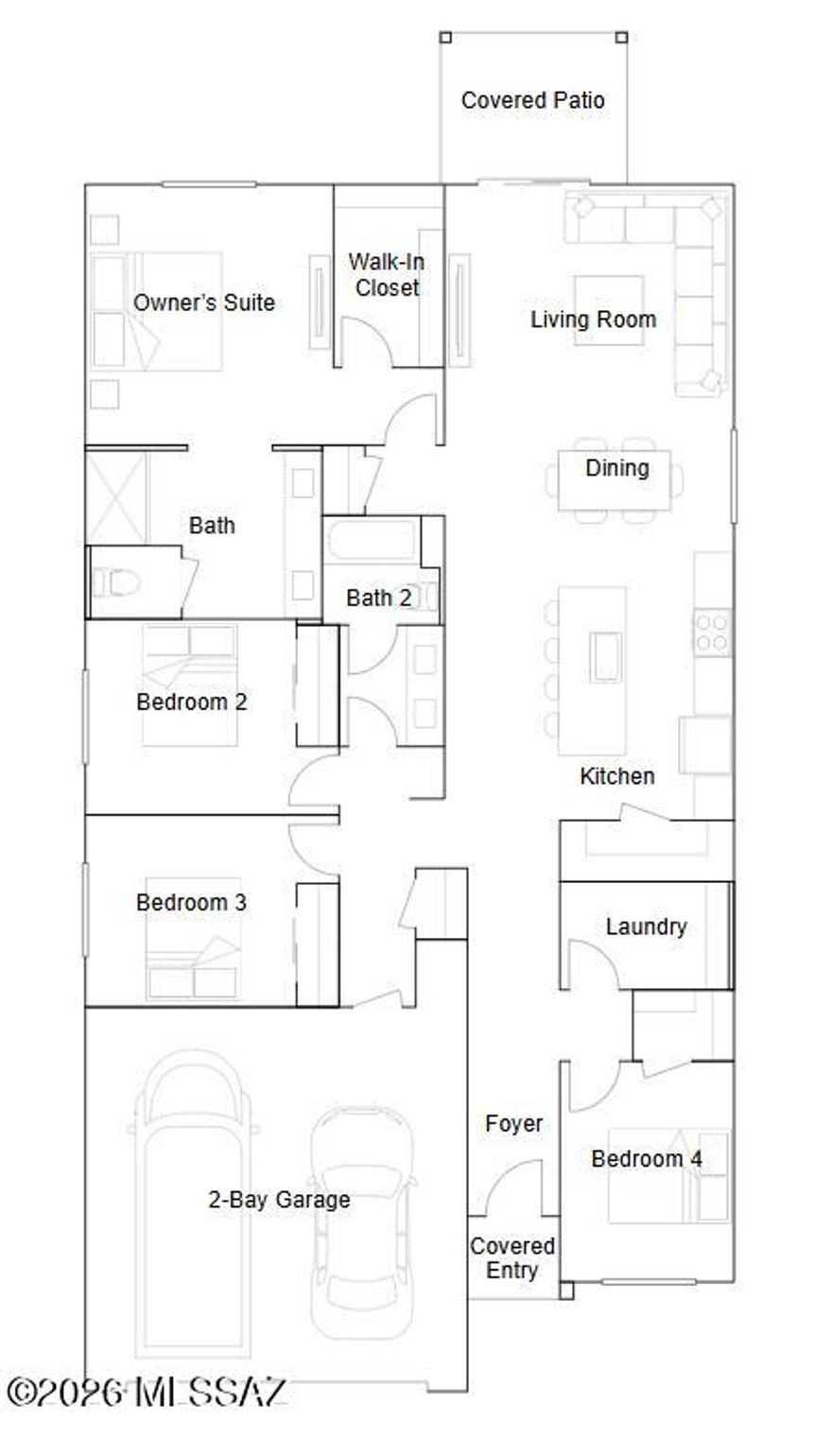 A Next Gen® single-story plan, this spacious home features an attached private suite with its own living area, kitchenette, bedroom and bathroom. In the main home is an open-concept living space that flows out to a covered patio, along with a total of three bedrooms. The owner's suite is tucked away in the back and enjoys a convenient bathroom and walk-in closet. Our homes come with Quartz Countertops, the Rinnai Tankless Water Heaters, Smart Thermostats, Post-Tension Foundation, Radiant barrier roof decking, 2'' Faux Wood Blinds and more!