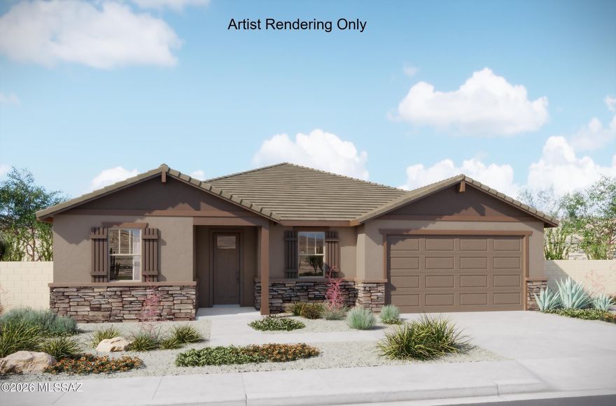 Discover the Hibiscus plan with popular Ranch elevation, offering 4 bedrooms, 3.5 baths. The Gourmet kitchen shines with quartz counters, a center island, 36'' gas cooktop, and walk-in pantry with glass door. The enclosed Study, open Den, and Stop & Drop area add everyday convenience. Includes 16' centered sliding glass door to covered back patio, gas BBQ stub-out, 2'' faux wood blinds, 10' ceilings. A 3-car tandem garage completes this thoughtfully designed home.