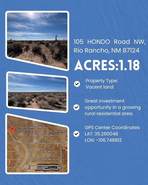 Vacant Land For Sale - 105 Hondo Road<br/> Rio Rancho, NM 87124