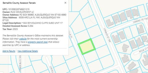 Vacant Land For Sale - 2lot Package 6509/6513 Arcilla Place<br/> Bernalillo County, Albuquerque, NM 87120