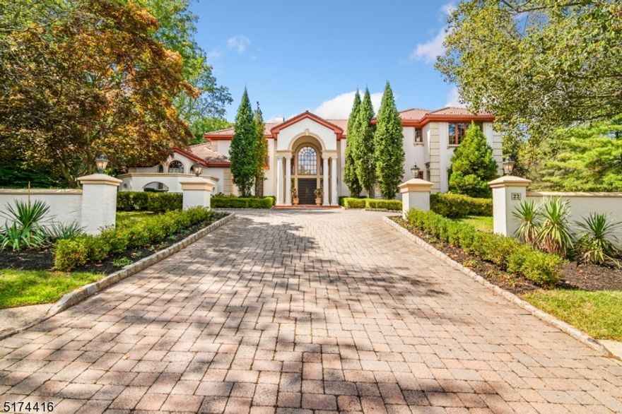 Spectacular Mediterranean Estate, ideally located in the prestigious Bel Air section of Livingston over 13,000 sq ft of luxury with elevator to all 3 levels & multi zone radiant heated floors throughout including oversized 3-car garage. A breathtaking 2-story marble entrance hall welcomes you w/ floating curved staircase. Spectacular living room has 2-story height ceilings, marble gas fireplace & great natural light from large Palladian windows that provide views of terrace & stunning pool area. Dining room w/ marble floor, tray ceiling + cove lighting. Huge, state of the art eat-in kitchen w/ massive center island, top of the line appliances & large eating area. Butler's pantry has custom cabinetry, wine cooler & 2 walk-in pantries. Gourmet eat-in kitchen adjoins the family room w/ wet bar & 2 pairs of French doors to 2 terraces & property. Luxurious Main floor Primary suite w/ gas fireplace, 12' high tray ceiling, balcony overlooking pool & property, 2 huge WICs, dressing room & spa-like bath w/ Jacuzzi, steam shower, double vanities & 2 commodes. Pocket double doors open to 2-story sitting room w/ office w/ custom built-ins. 2nd level has 3 oversized en suite bedrooms, den & laundry. Lower level has home theatre, exercise room, game room, office, nanny's suite, 2 changing rooms & full baths, laundry, walk-out to covered patio, pool & summer kitchen! Quality craftsmanship, custom details & the finest finishes! Great Schools! Walk to Houses of Worship & NYC transportation.