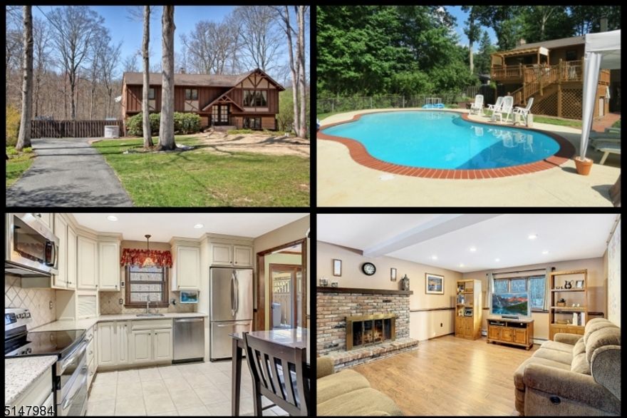 Fall in Love with this Immaculate & Well-Maintained Home in Brookwood Estates! Over an Acre of Gorgeous Property has a Fenced-in Backyard with 2 Decks, an In-Ground Heated Swimming Pool, Hot Tub, 3 Sheds, Raised Enclosed Garden Beds, + Parking Area for a Boat or RV. The Totally Renovated Kitchen boasts Quartz Counters, Tile Backsplash, Wood Cabinets, & Stainless Steel Appliances. Features & Benefits include Hardwood Floors, Recessed Lighting, Updated Baths, Brick Wood-Burning Fireplace, Central Air, Multi-Zone Hot Water Baseboard Heat, Portable Generator with its own Transfer Switch, and Storage Galore! Main Bath has Separate Entrance to Primary Bedroom. Sliding Doors from the Dining Room to the Top Deck plus Sliding Doors from the Family Room to the Patio & Yard makes Entertaining Easy both Indoors and Out. You will Appreciate the Beautiful 6-Panel Stained Wood Doors + Stained Woodwork throughout. BRAND NEW 4 BEDROOM SEPTIC SYSTEM. IDEAL LOCATION in Quiet Neighborhood is Convenient to Shopping + Commuter Routes 206 & 80. High-end Washer, Dryer, & Refrigerator are all INCLUDED. Nothing to Do but Move in! QUICK CLOSE POSSIBLE.