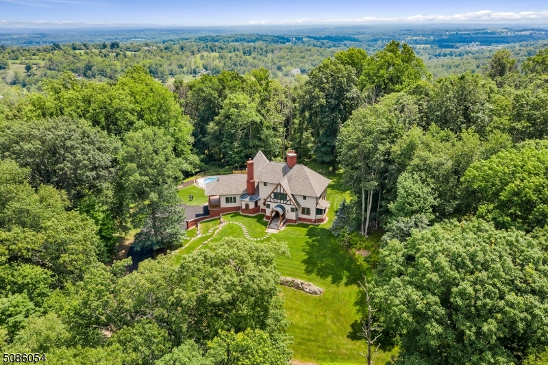 Elegant custom home perfect for a buyer looking for a high-quality and architecturally distinctive home in a retreat-like setting. Home offices spaces, pool, lower finished walkout level w/BR and BA. Upscale kitchen w/custom wood cabinetry, high-end appliances, sun-filled large seating nook, pantry closet, MBR suite w/2 walk-in closets, large bath, & sitting area, gorgeous wood floors, custom mouldings, solid wood doors, 10 ceilings, wine room, 4 grand wood-burning fireplaces, large covered patio & decks, walkup stairs to unfinished attic w/rough plumbing for full bath, large laundry room & full bath on lower level near pool, geothermal HVAC, and workshop/storage room w/outdoor access, sited in a clearing in a wooded hilltop retreat convenient to public/private schools, shopping, and commuting highways.