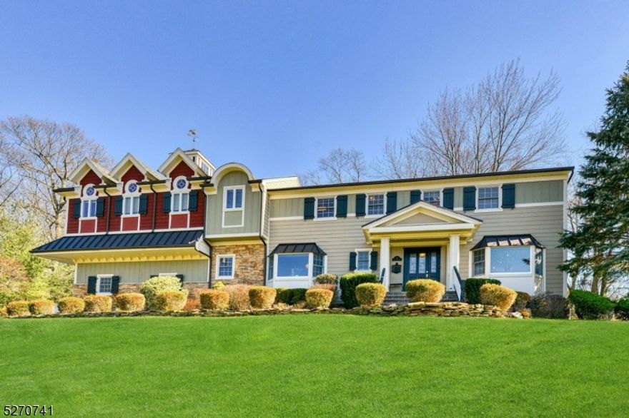 Welcome to 19 Stonewall in the prestigious Riker Hill area. This custom-designed farmhouse sits on over a half acre. The property has been beautifully landscaped and it is one of the most recognizable on the street. Step inside and find a seamless blend of rustic charm with modern touches. Recently renovated is an expansive 5 bedroom, 3.5 bathroom with a finished basement. The first floor features a large living room, formal dining room, library room with fireplace, renovated gourmet kitchen and a fully equipped laundry room. The new kitchen is a culinary haven with 3 Wolf ovens, SubZero fridge, soft close cabinets, Bianco Superiore Honed Quartzite countertops, breakfast island, pantry, radiant heat flooring and a gorgeous sun filled area with access to the backyard. The generous backyard offers a wrap around deck, built-in fire pit and a grilling area. After walking up the newly installed staircase are the sleeping quarters.  The luxurious primary bedroom is a sanctuary featuring vaulted ceilings, a warming gas fireplace, a spa-like bath, immense custom walk-in closets, versatile dressing room and two additional rooms that provide adaptable space for your needs, be it a home office, or hobby room. The finished basement has a new carpet, an abundance of storage, entertainment area and a home gym. Close to top rated schools, shopping and public transportation. Stonewall is a Livingston masterpiece.