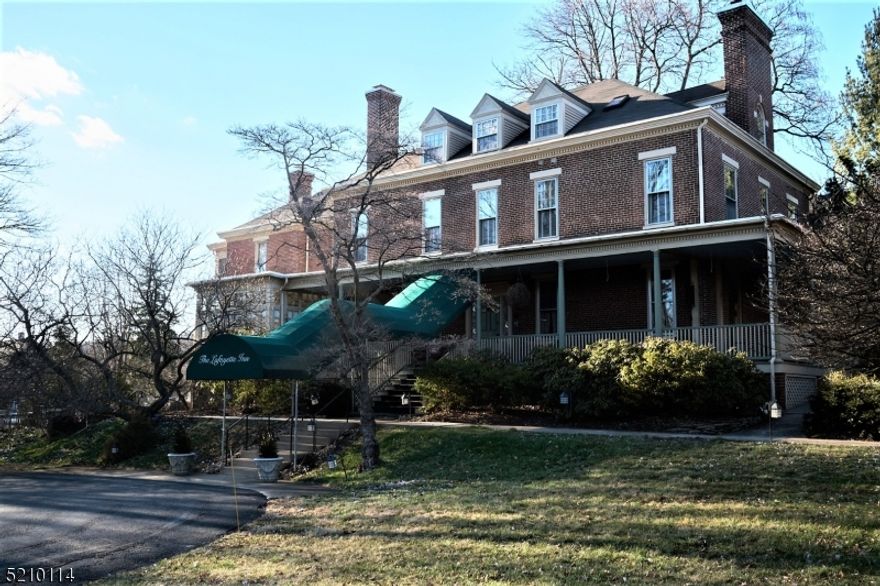 Lafayette Inn is a magnificent Georgian Colonial mansion situated in the heart of College Hill, adjacent to Lafayette College campus. Fantastic location to take advantage of Easton's world-class dining scene. There are walkable main street and shops as well as many hiking and biking trails throughout the area. This 18-room inn offers en-suite king and queen guest rooms spacious gathering, dining, and meeting spaces, and ample off-street parking. Beautiful living room space with gas fireplace, breakfast room, and prep-and-serve kitchen for guests' enjoyment. Wrap-around porch and gardens. Each unit offers modern heat and AC. Several suites with decorative freestanding gas stoves. Off street parking is available onsite, with 23 spots available in the adjacent parking lot. The Lafayette Inn is a well-established and profitable small hotel/inn.