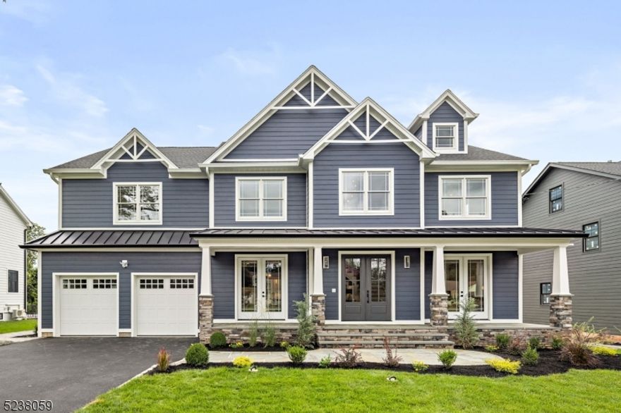 Welcome home! Breathtaking new construction from the ground up situated in a private cul-de-sac. Solid poured foundation, Hardie siding, stunning wainscoting, and coffered ceilings with custom built-ins. As you walk in you are greeted by a grand stairway spanning multiple levels. Boasting 6 bedrooms, 6 full bathrooms, and 1 half bath. Dream kitchen with 48-inch range, quartz counters, and backsplash. Open-concept living with large living room and family room space, gas fireplace, dining room, wet bar, and wine fridge. Primary bedroom with cathedral ceiling and exposed beams 2 walk-in closets, spa-like bathroom with free standing soaker tub and heated floors. 2 car garage with EV charging outlet. Generator-ready home with 4 HVAC systems and smart home features. Massive finished basement with great entertaining space. 10-year NJ New Construction Warranty. Great schools, close to the train in a beautiful welcoming community.