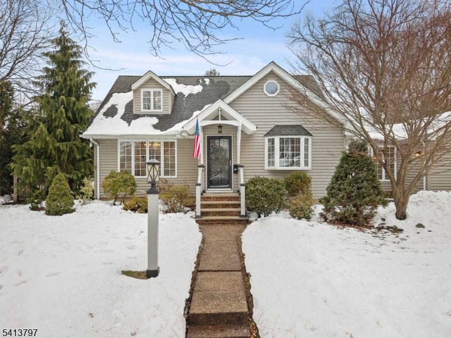 Charming custom Cape Cod on a corner lot in a sought-after Nutley neighborhood. This move in ready has wonderful curb appeal that is mirrored on the inside. The inviting main level offers a bright kitchen with center island, seamlessly connected to the family room and dining area, framed by lovely windows that fill the space with natural light. A first floor bedroom provides excellent flexibility. Just off the kitchen, a versatile bonus room between the house and garage is ideal as an office, den, or playroom, highlighted by abundant light and a warm wood style ceiling.Upstairs, you will find two additional bedrooms along with a spacious primary suite featuring a large private bath complete with stall shower and separate tub. A charming hallway alcove creates the perfect nook for a desk or reading area.The unfinished basement features impressively high ceilings and was previously used as a woodworking shop, offering tremendous potential for future finishing, storage, or hobbies.Outdoor living is just as inviting with a backyard patio and additional side patio area, ideal for spring and summer gatherings.Located on a quiet block near highly ranked Radcliffe Elementary School, public transportation to NYC and close proximity to On-3 and Hackensack med school. An opportunity to move right into a beautiful home in a desirable neighborhood.
