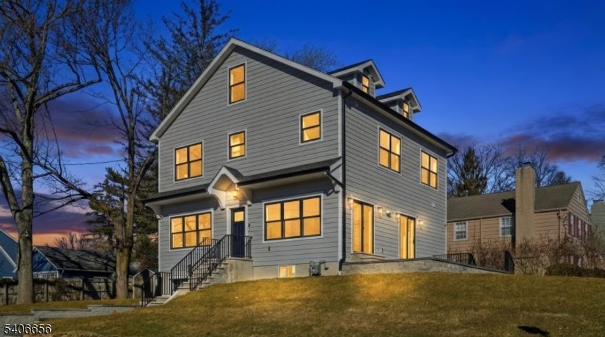 This NEW CONSTRUCTION Colonial is 4 beds 4 full bath and 1 half bath just completed and ready to move in. Hardie Plank exterior, Anderson Windows, paver driveway,paver patio,corner lot with large yard on both sides, 30 year timberline roof, 75 gal water heater, 2 Units 4 zones heat and AC, Smart Home all remotely controlled, speakers to the patio, fireplace in great room with brand new TV, open floor plan, hardwood select floors 3 1/2 wide, 9 foot ceilings, water purification system for drinking water,1 car garage with 10 foot door, large driveway 32 feet, laundry on 2nd floor, all Jenn Air appliances, Quartz counters, double sliders to paver patio, 2 electric panels, primary has WIC and large full bath and extra closet, 3rd floor bonus with full bath, basement has full bath, Across the street from highly ranked Essex Fells School... Just move in and enjoy