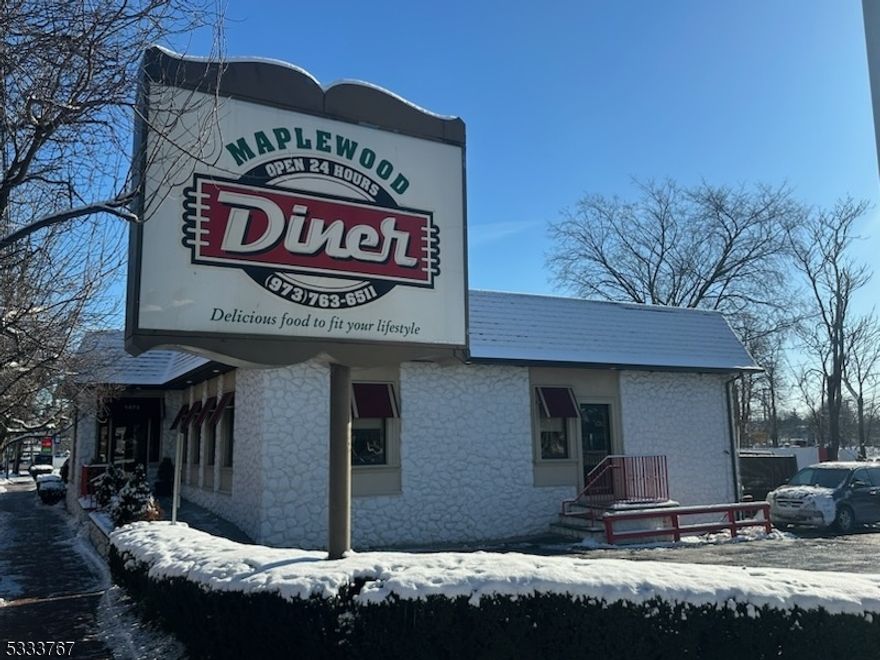 For Sale is a renovated, stand-alone building consisting of 4,300 sqft that is currently known as the Maplewood Diner.  This turnkey restaurant space features full kitchen equipment with hood and suppression system, cooking equipment, walk in boxes, freezers, seating, booths, display cases, etc.  This restaurant has a full basement of another 4,300 sqft and seating capacity of 180.  Great parking and signage on Springfield Ave in Maplewood.