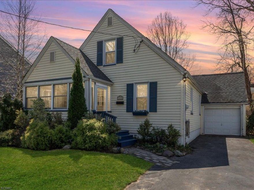 Charming Cape Cod located in Cranford's desirable Sunny Acres section, directly across from Mohawk Park. This 4-bedroom, 2 full bath home offers a warm and inviting layout, featuring an enclosed front porch, a living room with wood burning fireplace, an eat-in kitchen, and a one-car attached garage. The first floor includes two bedrooms and a full bathroom, while the second level also offers two bedrooms and a full bathroom, providing flexible living space to suit a variety of needs. One zone central air throughout. Full basement with laundry and ample storage space. A rear deck and private yard creates the perfect setting for outdoor relaxation or entertaining. With solid bones and endless potential, this home presents a wonderful opportunity to customize and make it your own. Ideally situated near walking paths, a multi-use playground, basketball courts, and near a vibrant downtown, highly-rated schools, and NYC transportation. Don't miss the chance to create your forever home in one of Cranford sought-after neighborhoods! Not located in a flood zone.
