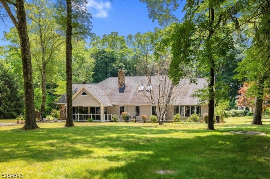 True Mother/Daughter with separate living spaces and mostly single floor living. Meandering ranch with patios, awning for shade, gorgeous landscape, gazebo, updates and lovely setting backing up to the Black River Game Preserve. Main residence offers first floor primary suite with large bedroom, walk-in closet and full updated bath with stall shower. Upstairs is second bedroom, half bath and flex room, light and bright with skylights and walk-in attic space. First floor also includes welcoming foyer, formal dining room and living room, huge family room, kitchen with granite counter tops and stainless steel appliances, full main bath and full size home office. Large windows and access to the outdoors around every corner!  In-law suite is connected via a breezeway with common laundry room. It offers a kitchenette, dining room, living room, 2 bedrooms, full bath and 2nd floor with office and walk-in attic storage.  Both areas have large basements with high ceilings. Approximately 4700sf of living space (floorplan available in media) Chester Schools and West Morris Mendham High School, Randolph mailing address 07869; 6 zone heating, hot tub as is; Central air unit 2021; roof new in 2016, septic inspected and brought to code.