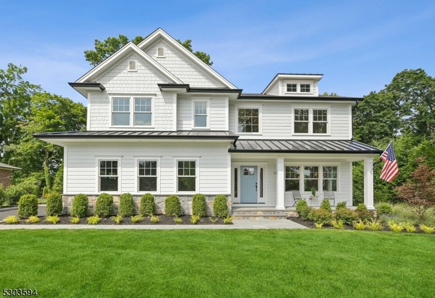 ALL NEW CONSTRUCTION by Menza & Beissel Homes- a gracious 12 room modern farmhouse with a rocking chair front porch. Located in the Lincoln-Hubbard school district, ranked #1 in NJ by US News & World Report. Finished space on four levels with 5 bedrooms, 4.5 bathrooms and a spacious second floor laundry room. High ceilings (9' on first and second floors). Mudroom with built-in cubbies and bench seating. Two car attached garage plus an EV charging outlet. The exterior is designed with Hardie shingle & clapboard siding and accented with metal roofing, real stone and Azek trim. The well-appointed interior includes furniture-grade kitchen cabinets, quartz countertops, farmhouse sink and professional quality appliances. Craftsman inspired millwork, white oak floors, central station security & fire alarm systems, Ring doorbell, cable and internet ports. The HVAC units have 5 individual zones. All full bathrooms have radiant heat flooring. Professional designed landscaping and sod lawn with irrigation system. This dwelling meets the strict standards of the 2023 national energy code by including 6" exterior walls with spray-foam insulation, Anderson windows with Low-E reflective coating and Argon gas, Tyvek house wrap, high-efficiency mechanical systems, LED lighting and much more.