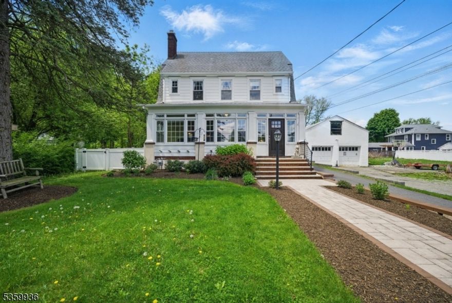 Best of both worlds- 19th century character & charm with updated modern day functionality. The lovingly restored center hall colonial, features beautifully stained woodwork, original pine floors, solid wood wainscoting, crystal door knobs & large windows. The living room boasts custom built-ins and a stunning wood burning fireplace & across the foyer, formal Dining w/upholstered & cushioned wallpaper that adds a sense of classic luxe charm. Cozy office or sitting room overlooks the bag and a large & bright sunroom showcases the front! Large Kitchen includes solid wood cabinetry, a tile backsplash & SS appliances. Convenient 1st floor powder room.  This home is ready to entertain & impress! Upstairs, 3 ample bedrooms & a full bath. Third floor offers a 4th bedroom with vaulted ceilings & tons of natural light. SO much curb appeal. Tons of parking & storage in bsmt & a 2 car detached garage. In ground pool with patio & lovely perennial gardens. Easy access to major hwys & NYC direct transit.